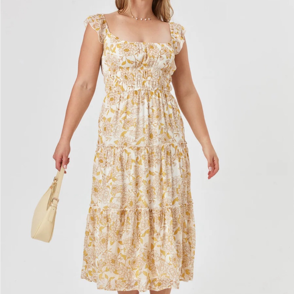 Trixxi Yellow Floral Maxi Sundress with Ruffled Cap Sleeve